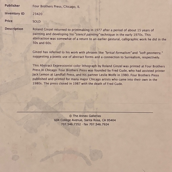 Roland Ginzel Lithograph "Untitled" TRUST 2 of 5 - 1981 - Picture 12 of 12